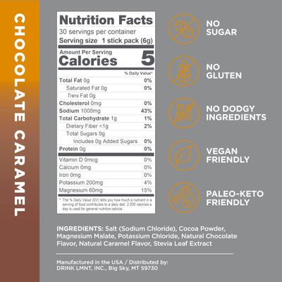 LMNT Zero Sugar Hot Chocolate or Coffee Mixer - Chocolate Caramel Salt | Drink Mix | 30-Count