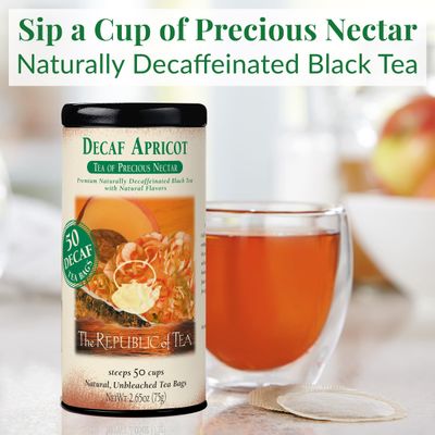 The Republic of Tea - Decaf Apricot Black Tea Tin, 50 Tea Bags, Environmentally-Friendly Decaffeinated Tea