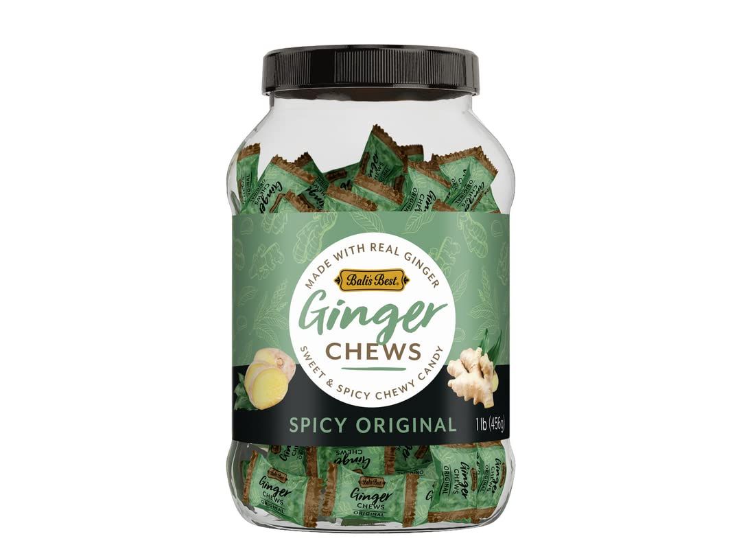 Bali&#39;s Best Ginger Chews - Spicy Original Flavor (1lb Jar) 100% Real Ginger &amp; Natural Flavors, Sweet Spicy Chewy Ginger Candies, Great snacks for sharing and gift baskets
