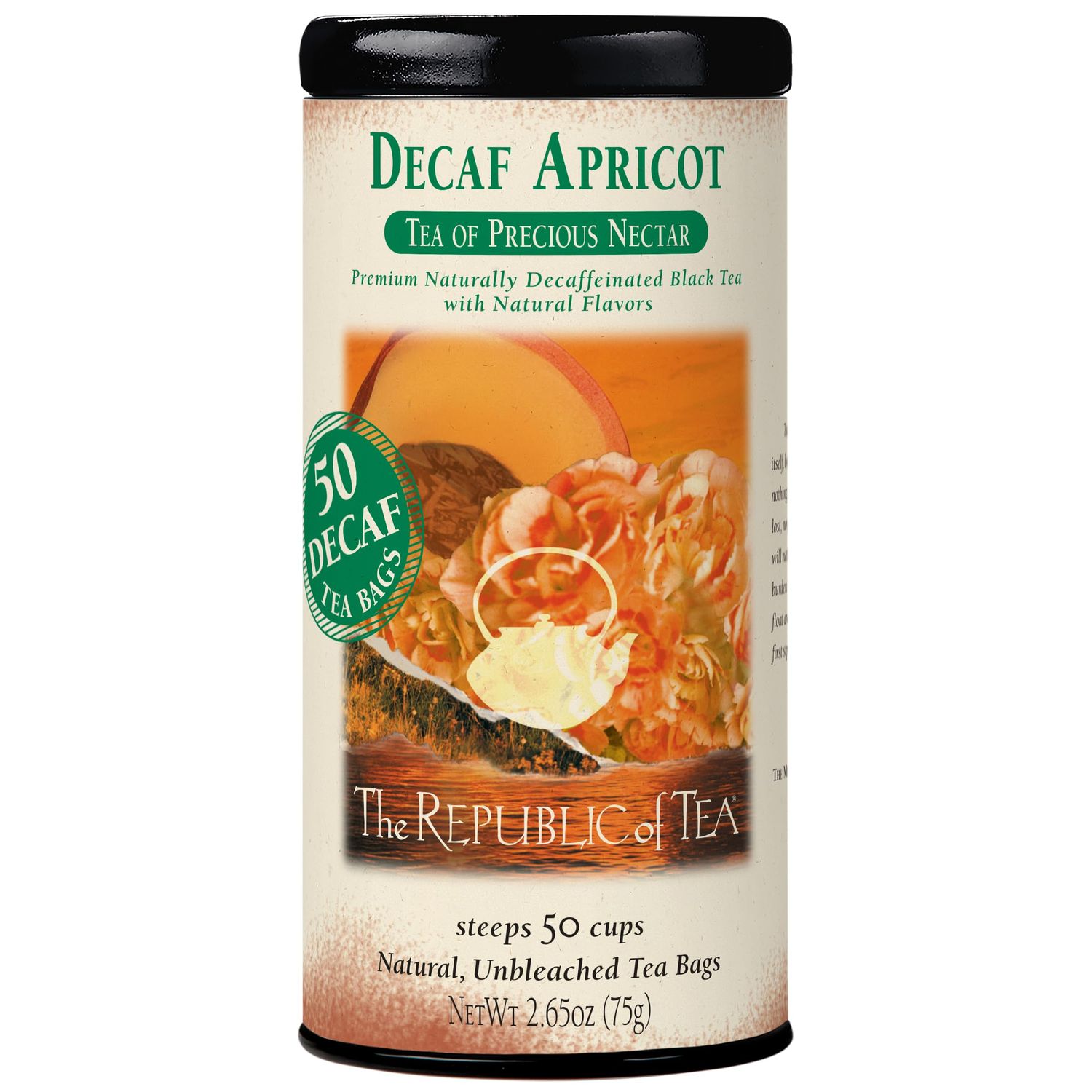 The Republic of Tea - Decaf Apricot Black Tea Tin, 50 Tea Bags, Environmentally-Friendly Decaffeinated Tea