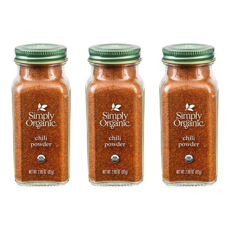Simply Organic Chili Powder, 2.89-Ounce 3-Pack, Organic Powdered Chili Peppers, No Artificial Flavors or Colors, Kosher