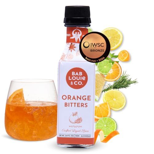 Bab Louie &amp; Co. Orange Bitters for Cocktails, Non Alcoholic Bitters Old Fashioned Mix (120ml/4 Fl. Oz), Whiskey Sour Mix, Mixer for Mocktails &amp; Gifts for Men, 100% Natural Made with Herbs