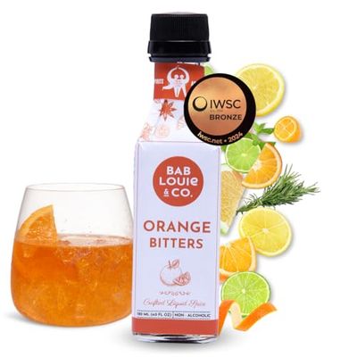 Bab Louie &amp; Co. Orange Bitters for Cocktails, Non Alcoholic Bitters Old Fashioned Mix (120ml/4 Fl. Oz), Whiskey Sour Mix, Mixer for Mocktails &amp; Gifts for Men, 100% Natural Made with Herbs