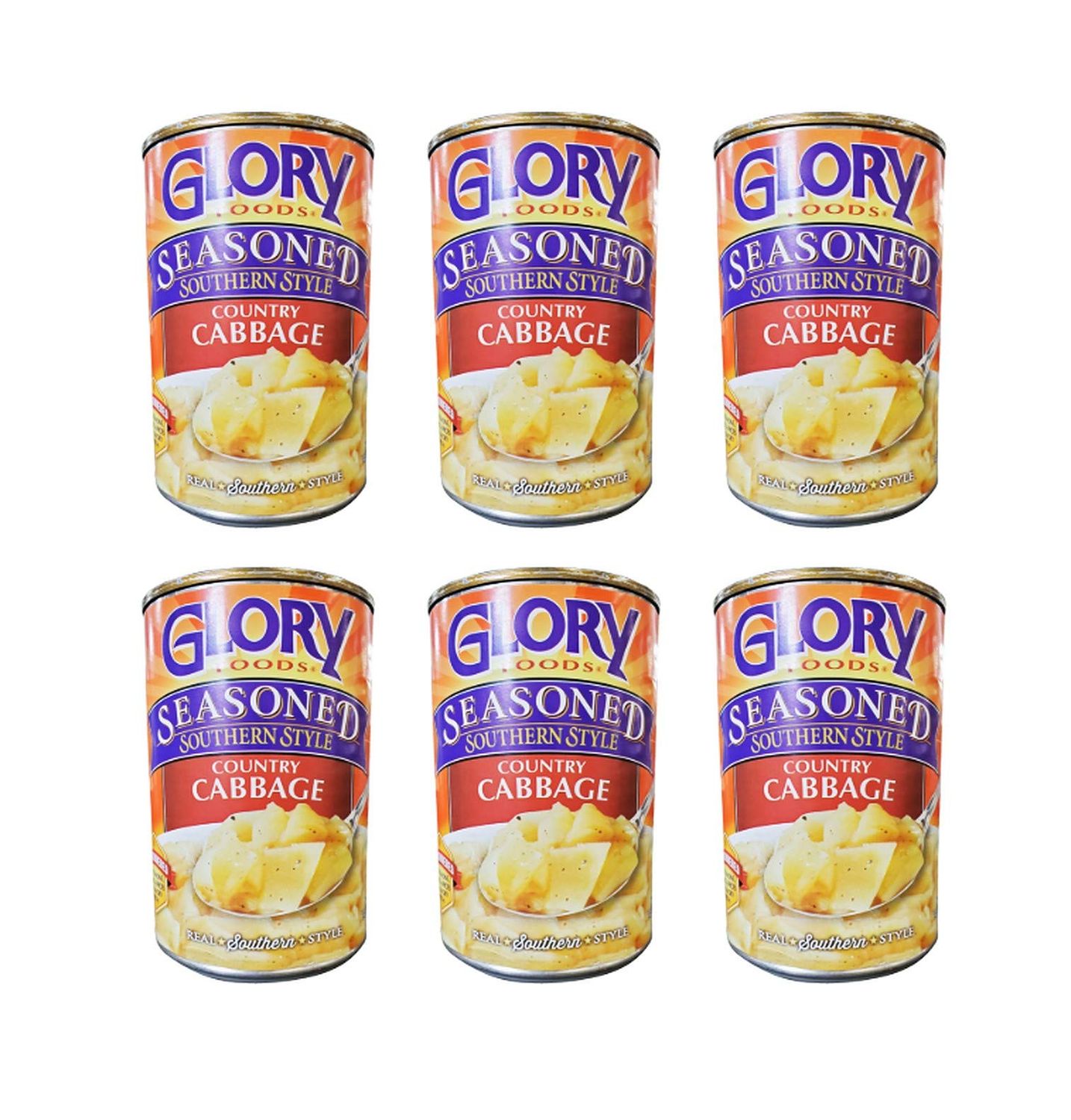 Glory Foods Seasoned Southern Style Country Cabbage Slow Simmered w/ Onions, Garlic &amp; Spices (6 Pack, Total of 87oz)