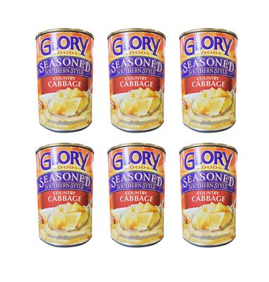 Glory Foods Seasoned Southern Style Country Cabbage Slow Simmered w/ Onions, Garlic &amp; Spices (6 Pack, Total of 87oz)