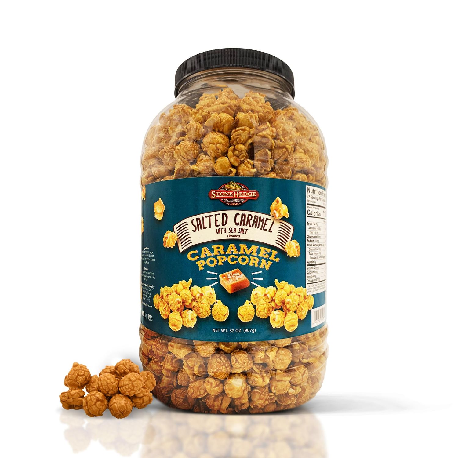 Stonehedge Farms Salted Caramel Flavored Popcorn | 32 oz Large Tub | Perfect for Holidays and Christmas | Bulk Gourmet Popped Sweet Snacks | Made in the USA