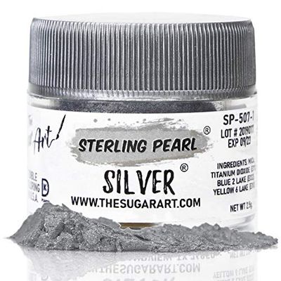 The Sugar Art - Sterling Pearl - Edible Shimmer Powder For Decorating Cakes, Cupcakes, Cake Pops, &amp; More - Dust on Shine &amp; Luster to Sweets - Kosher, Food-Grade Coloring - Silver - 2.5 grams