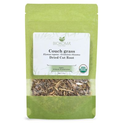 Biokoma Pure and Organic Couch Grass Dried Cut Root 50g (1.76oz) in Resealable Moisture Proof Pouch, USDA Certified Organic - Herbal Tea, No Additives, No Preservatives, No GMO, Kosher