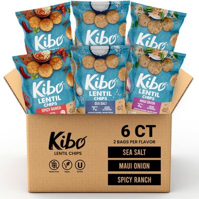 Kibo Lentil Chips Variety Pack - Gluten-Free Vegan Chips - Non-GMO Verified - Plant-Based 28 grams - Maui Onion, Sea Salt, and Spicy Ranch - 6 Pack