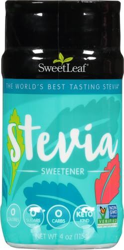 SweetLeaf Stevia Powder Shaker Jar - Zero Calorie Stevia Sweetener, No Bitter Aftertaste, Plant-Based Sugar Substitute from Keto, Non-GMO Sweet Leaf Stevia, 4 Oz