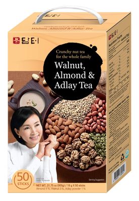 Damtuh Korean Walnut Almond Adlay (Job&#39;s Tear) Powder Meal Replacement Shake - Nutty Breakfast Drink, Misugaru, 50 Sticks (Pack of 1)