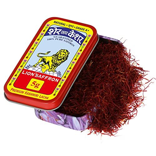 LION SAFFRON, 5g Original Kashmir Saffron/Kesar/Azafran (Certified Grade A+) for Biryani, Rice, Tea, Cooking, Kesar Tilak, Beauty and Improved Health | Kashmiri Kesar Saffron (Pack of 1, 5grams)