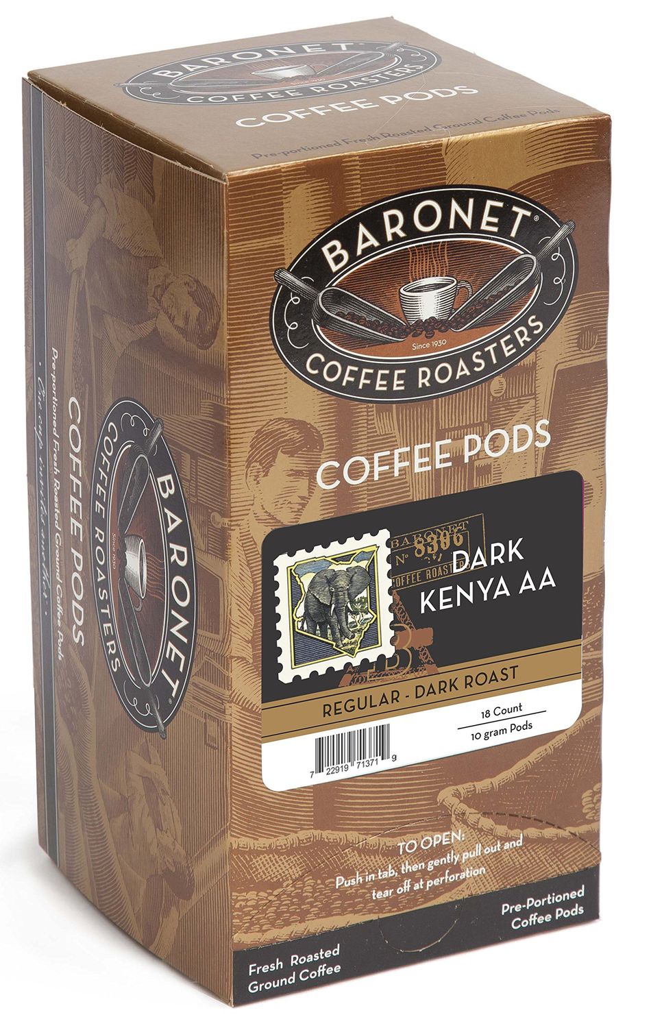 Baronet Coffee Dark Kenya AA Dark Roast, 18-Count Coffee Pods (Pack of 3)