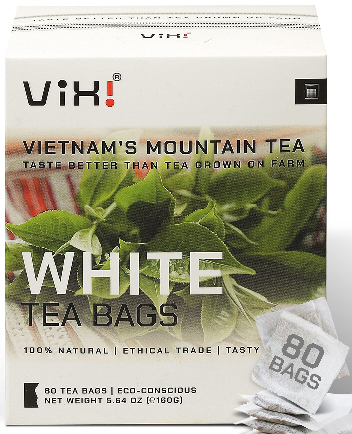 VIXI White Tea Bags, 80 Counts, Vietnam&#39;s Mountain Tea, Peony, Te Blanco, Flavored, Good Earth, Aroma, Caffeinated, Tagless, 100% Natural for Hot, Iced and Cold Brew