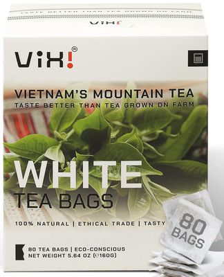 VIXI White Tea Bags, 80 Counts, Vietnam&#39;s Mountain Tea, Peony, Te Blanco, Flavored, Good Earth, Aroma, Caffeinated, Tagless, 100% Natural for Hot, Iced and Cold Brew