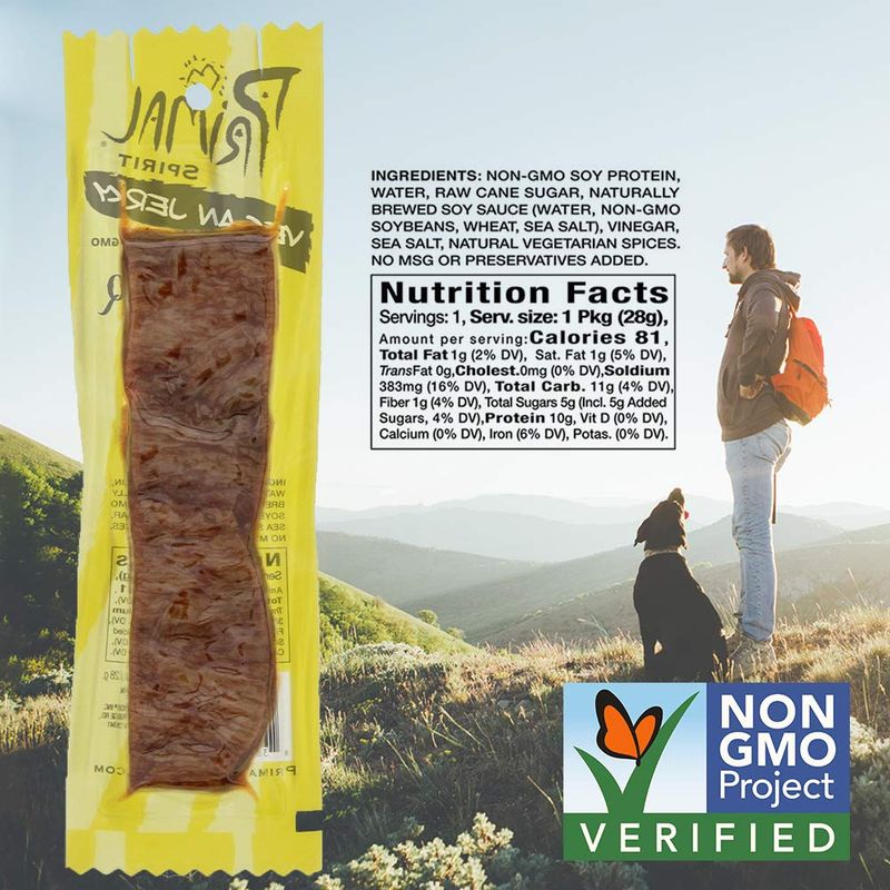 Primal Spirit Vegan Jerky - Classic Flavor - Texas BBQ, 10 g. Plant Based Protein, Certified Non-GMO, No Preservatives, Sports Friendly Packaging (24 Pack, 1 oz)
