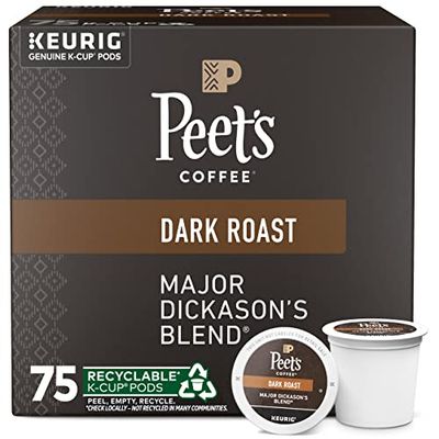 Peet&#39;s Coffee, Dark Roast Keurig K-Cup Pods - Major Dickason&#39;s Blend 75 Count (1 Box of 75 K-Cup Pods)