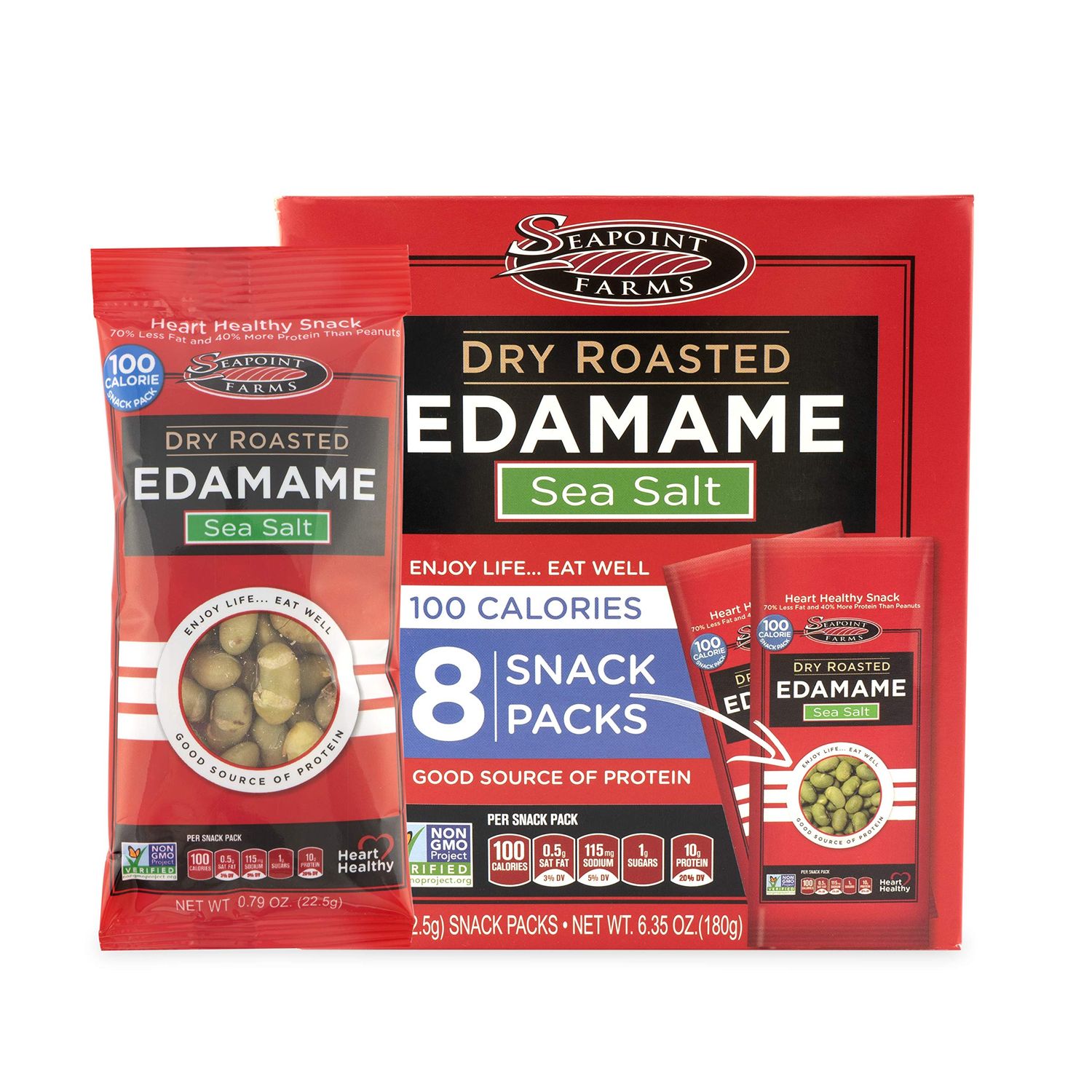 Seapoint Farms Dry Roasted Edamame, Sea Salt, Vegan, Gluten-Free, Kosher, and Non-GMO, Crunchy Snack for Healthy Snacking, 100 Calorie Snack Pack (12 Boxes)