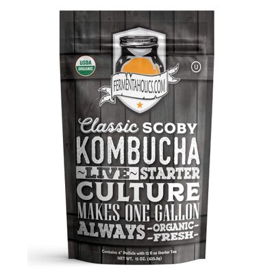 Fermentaholics Kombucha SCOBY &amp; Starter Tea | Live, Fresh, Organic Starter Culture | DIY Kombucha | 12oz Fresh Starter Tea