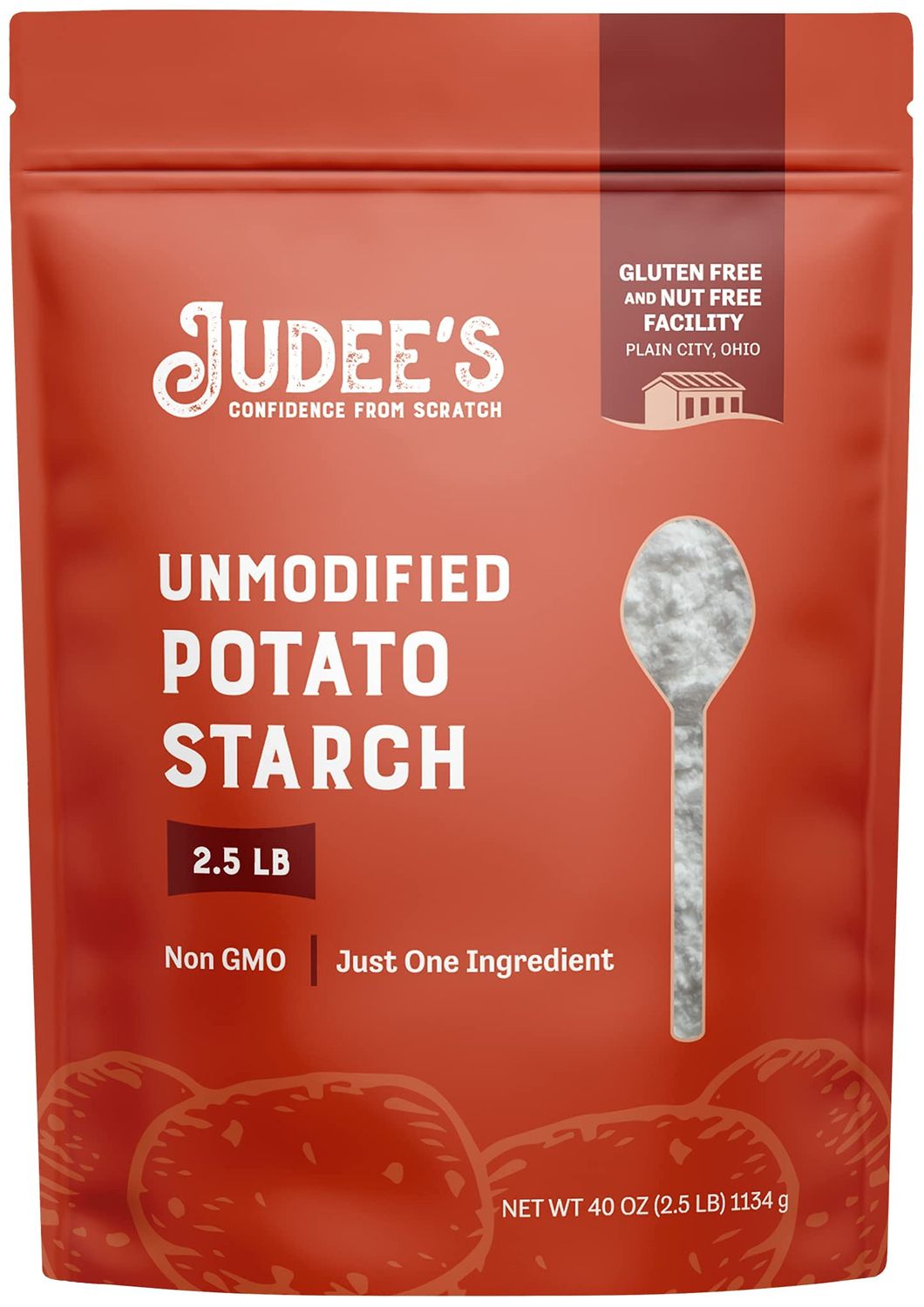 Judees Unmodified Potato Starch 2.5 lb - Just One Ingredient - Great for Breading, Thickening, Cooking, and Baking - 100% Non-GMO, Gluten-Free, and Nut-Free - Resistant to High Temperatures