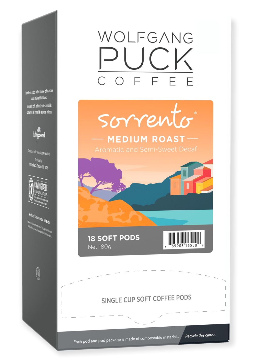 Wolfgang Puck Soft Coffee Pods Sorrento Swiss Water Process Decaf, 9.5 Gram, 18 Count (Pack of 6)