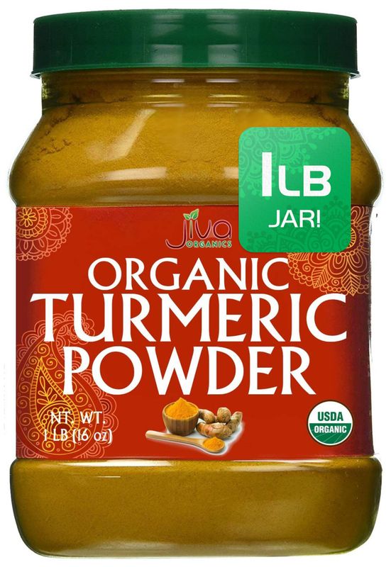 Organic Turmeric Powder 1 Pound Jar by Jiva Organics - 100% Raw with Curcumin - Lab Tested &amp; Reports Available - Raw from India