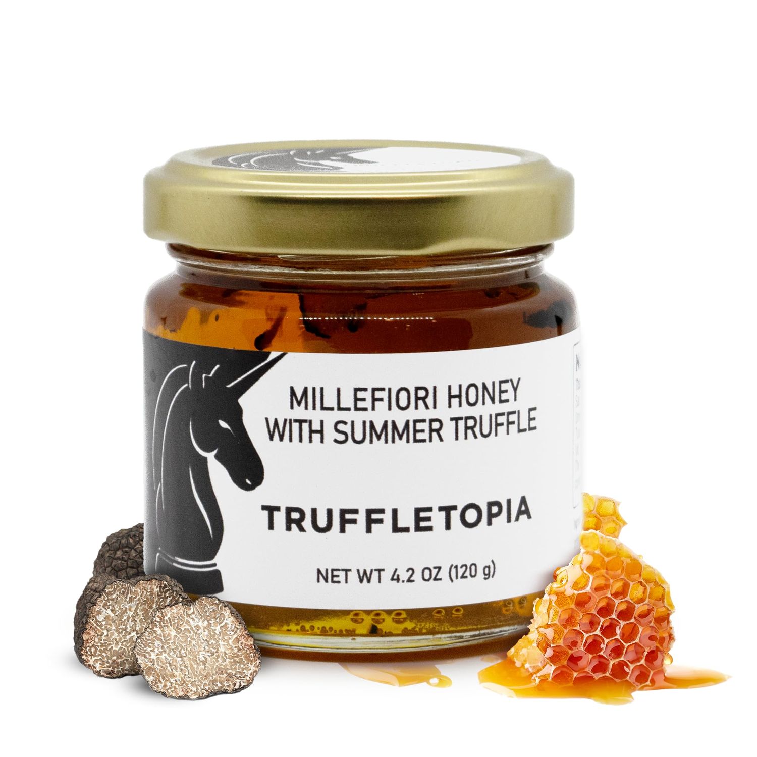 Truffletopia | Millefiori Honey with Summer Truffle | Infused with Real Black Truffles from Italy | Use for Cooking, Baking, Topping, Sauces | 4.2 Oz