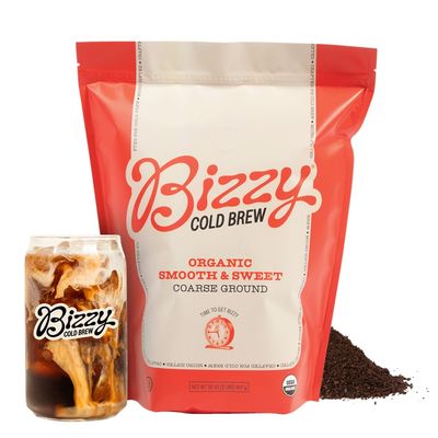 Bizzy Organic Cold Brew Coffee | Smooth &amp; Sweet Blend | Coarse Ground Coffee | Medium Roast | Micro Sifted | Specialty Grade | 100% Arabica | 2 LB
