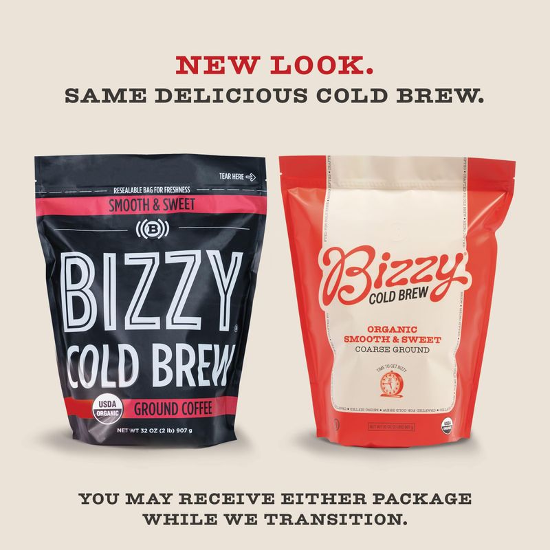 Bizzy Organic Cold Brew Coffee | Smooth &amp; Sweet Blend | Coarse Ground Coffee | Medium Roast | Micro Sifted | Specialty Grade | 100% Arabica | 2 LB