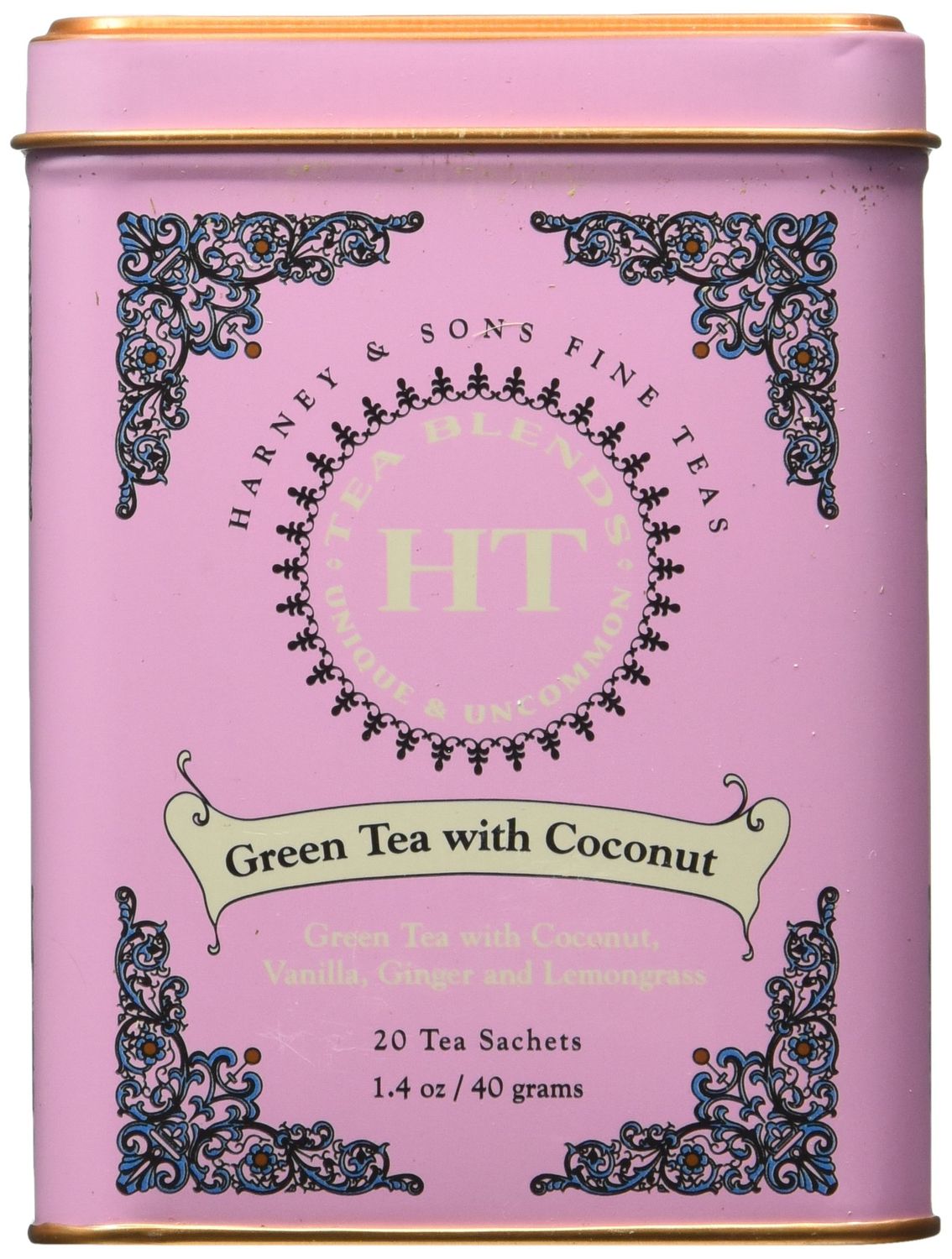 Harney and Sons Fine Teas, Green Tea with Coconut, 20 Sachets (Pack of 3)