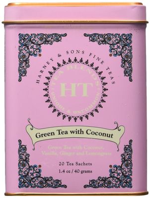 Harney and Sons Fine Teas, Green Tea with Coconut, 20 Sachets (Pack of 3)