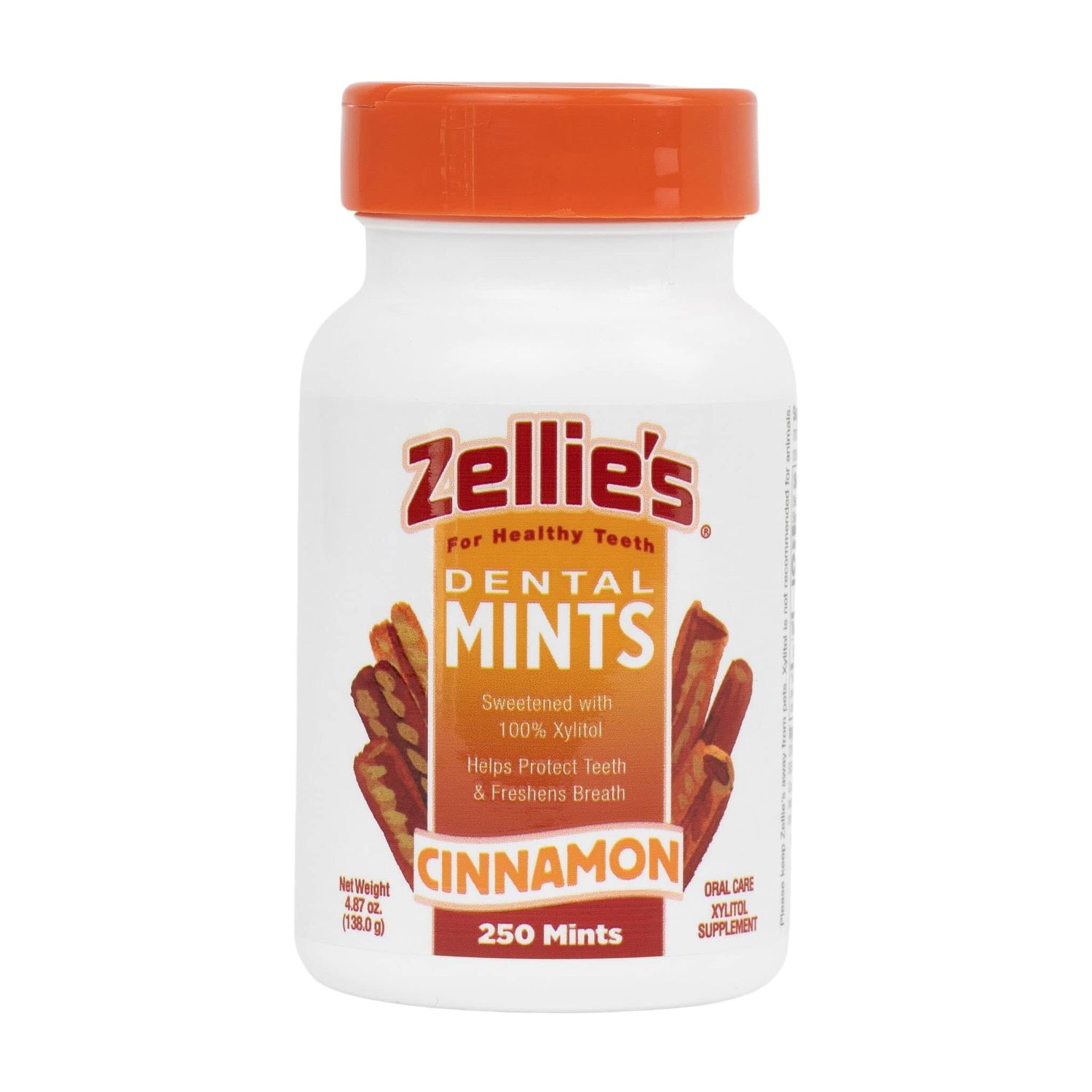 Zellie&#39;s | 100% Xylitol Sugar Free Cinnamon Breath Mints | Non-GMO, Low-Calorie, Gluten Free, Vegan &amp; Kosher Mints (250 Count - Pack of 1)