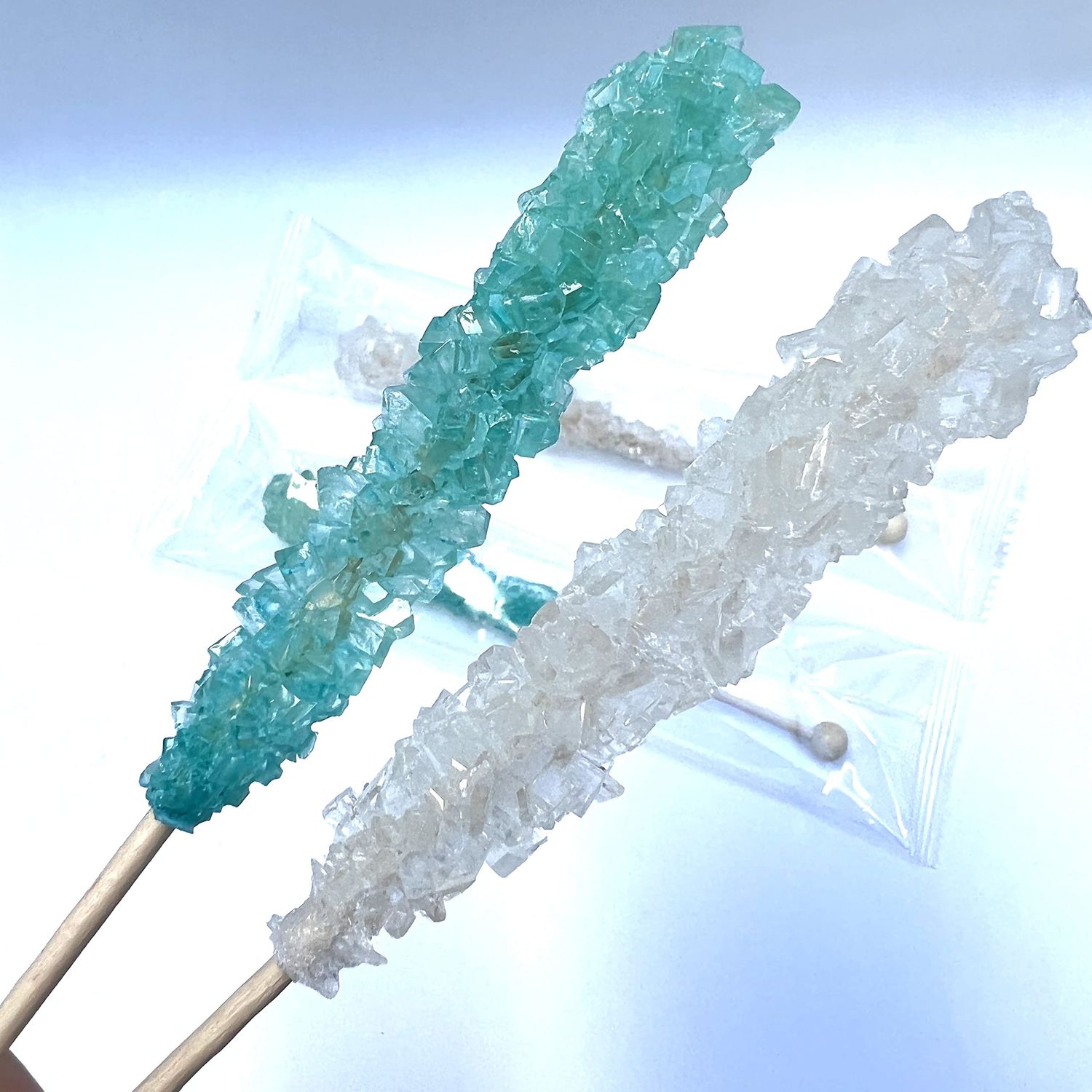 Classic Rock Candy Sticks, Sugar Rock Crystal Lollipops, Individually Wrapped (Pack of 12, Baby Boy (Light Blue &amp; White))