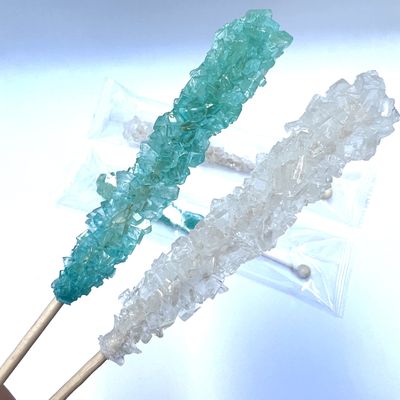 Classic Rock Candy Sticks, Sugar Rock Crystal Lollipops, Individually Wrapped (Pack of 12, Baby Boy (Light Blue &amp; White))