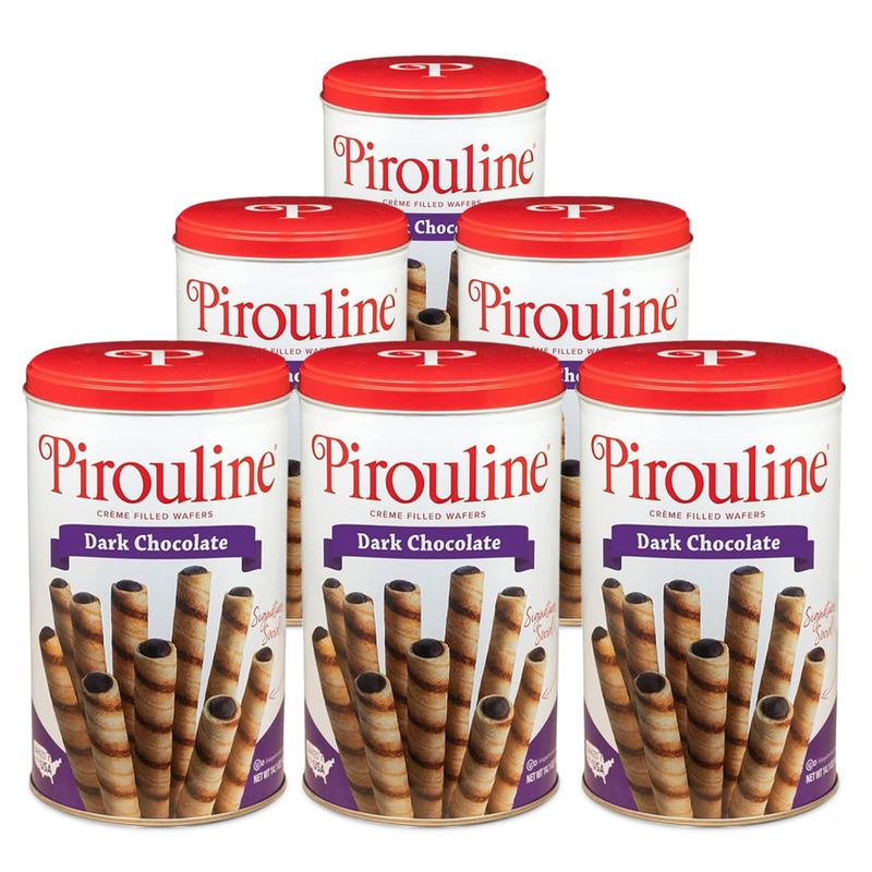 Pirouline Rolled Wafers - Dark Chocolate - Rolled Wafer Sticks, Crme Filled Wafers, Rolled Cookies for Coffee, Tea, Ice Cream, Snacks, Parties, Gifts, and More - 14.1oz Tin 6 Pack