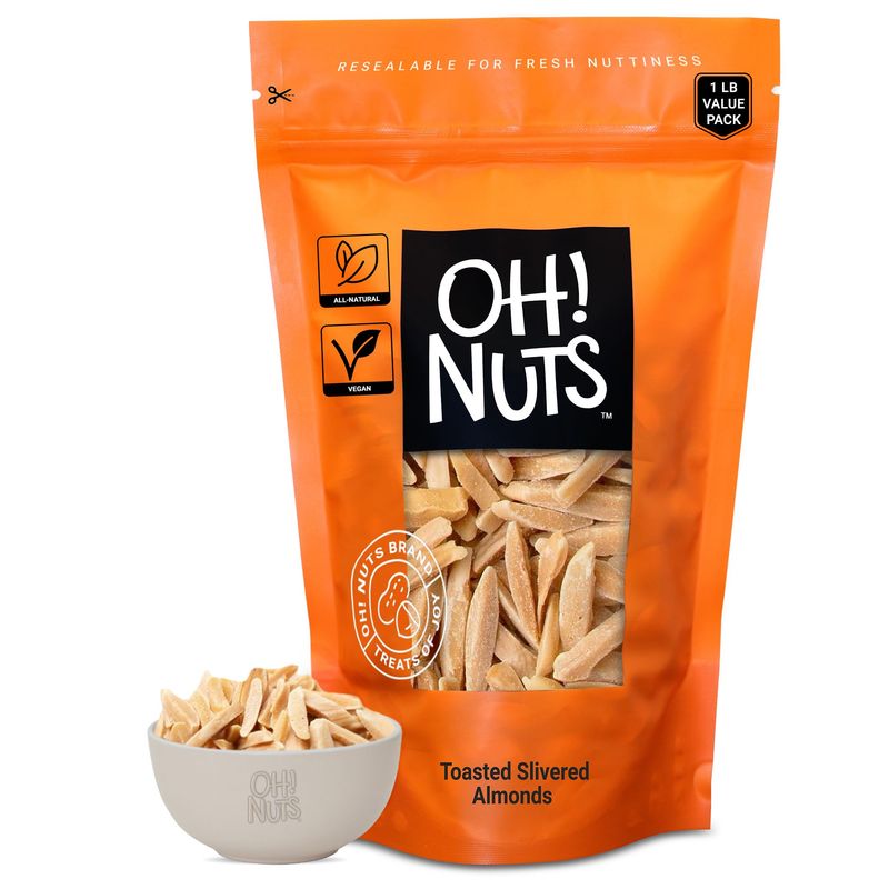 Almonds Toasted Slivered | Raw - 100% Natural | 1 lb | High-Protein Almonds | Packed in New York Zip-Seal Bag for Exceptional Freshness by Oh Nuts