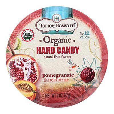 Torie &amp; Howard Organic Hard Candy Pomegranate &amp; Nectarine 2 oz tin (Pack of 8)