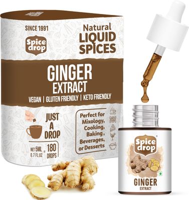 Spice Drop Pure Ginger Extract - Salad Dressing, Cooking, Baking, Tea, Coffee - Natural Immunity Booster - Rich Aroma - Dry Ginger Extract - No Added Color or Preservative - Non GMO - Vegan - 0.17 Oz