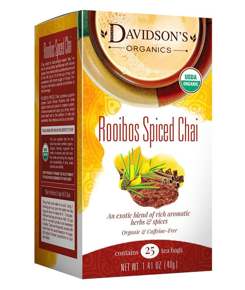 Davidson&#39;s Organics, Rooibos Spiced Chai, 25-count Tea Bags, Pack of 6