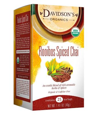 Davidson&#39;s Organics, Rooibos Spiced Chai, 25-count Tea Bags, Pack of 6