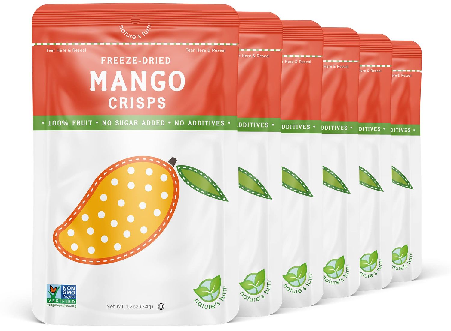Nature&#39;s Turn Freeze-Dried Fruit Snacks, Mango Crisps, Pack of 6 (1.2 oz Each)