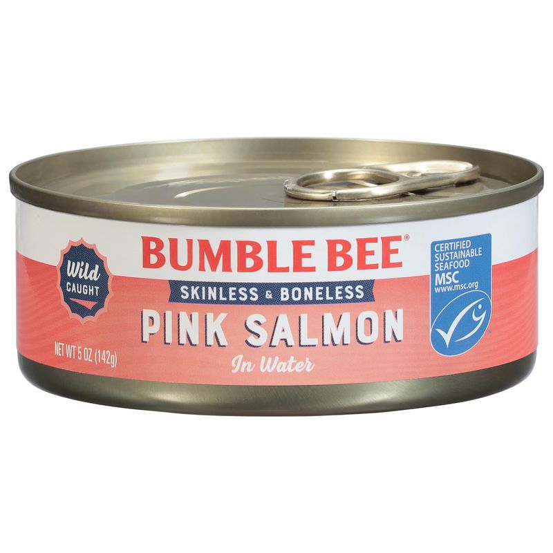 Bumble Bee Skinless &amp; Boneless Canned Pink Salmon in Water, 5 oz Can - Premium Wild Caught Salmon - 20g Protein per Serving - Gluten Free, Kosher, MSC Certified