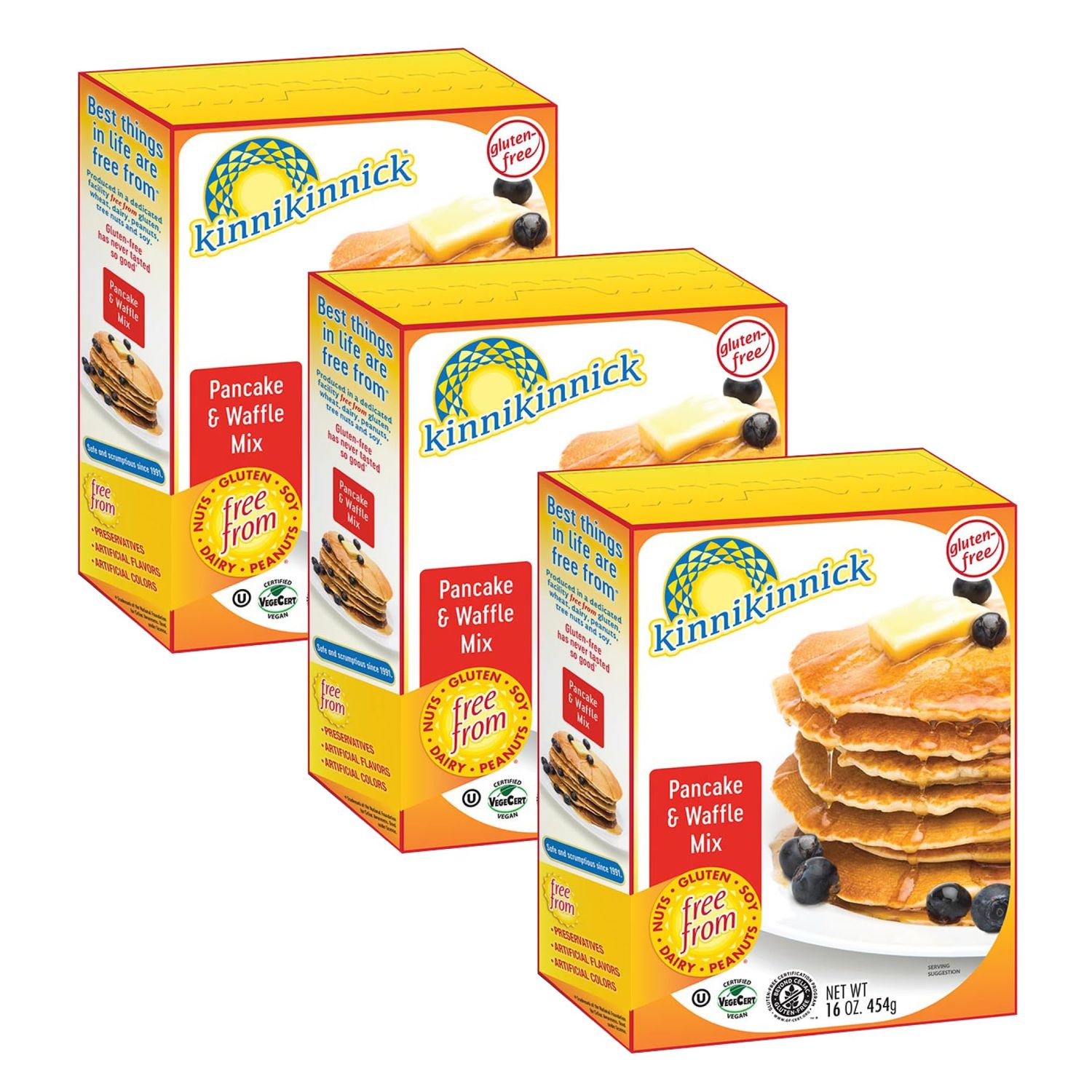 Kinnikinnick - Pancake &amp; Waffle Mix - Gluten Free, Allergy Friendly Vegan Pancake and Waffle Mix - 16 oz. Boxes - 3 Pack