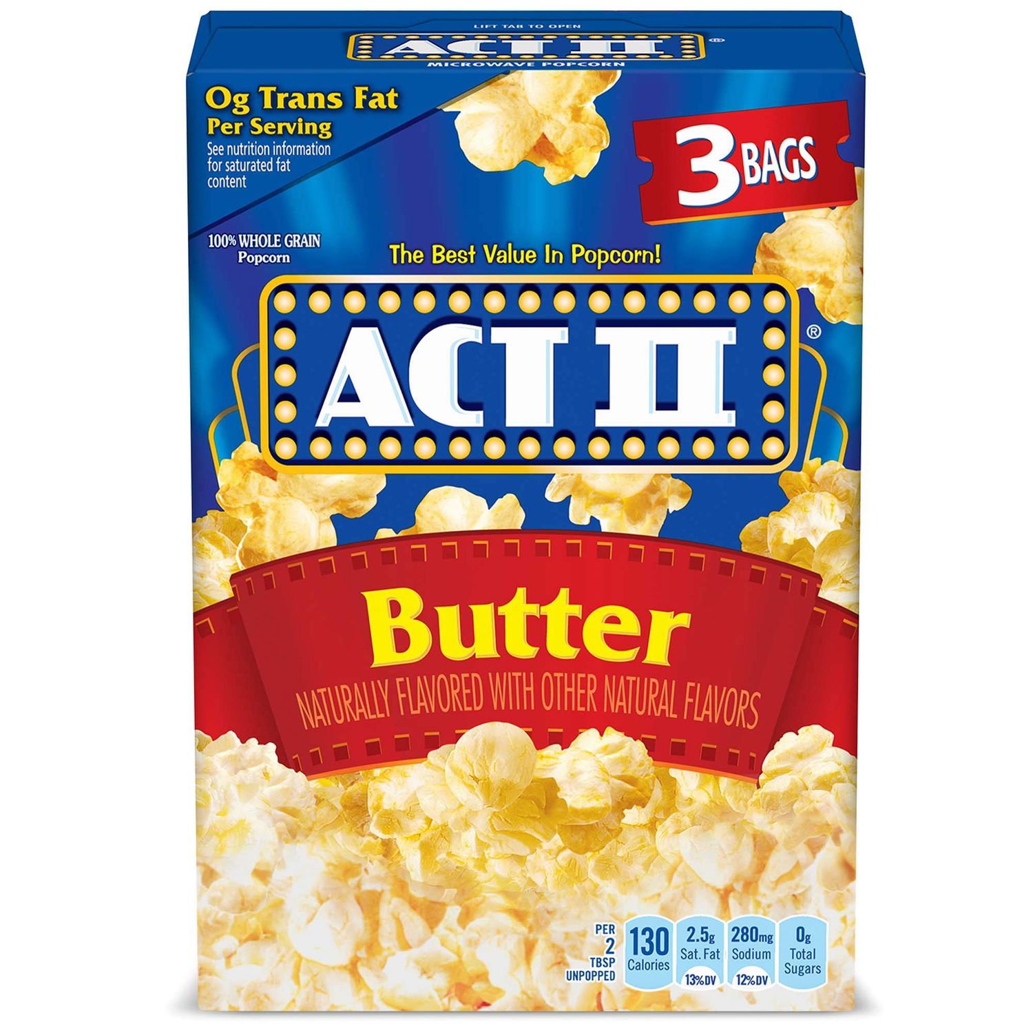 ACT II Butter Microwave Popcorn, 3-Count 2.75-oz. Bags (Pack of 12)