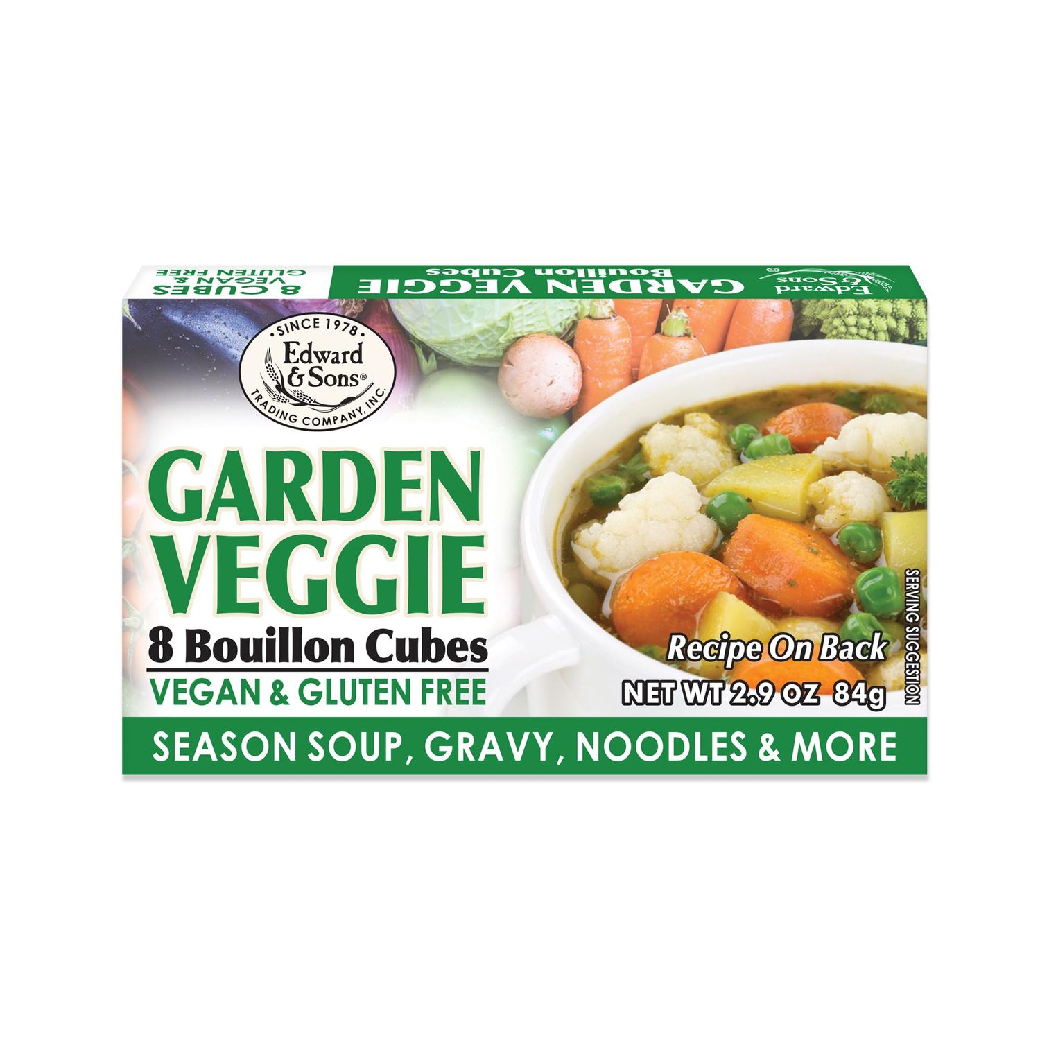Edward &amp; Son&#39;s Garden Veggie Bouillon Cubes- Organic Vegetable Bouillon, Vegan Broth Cubes, Stock Cubes for Soup &amp; Stew, Gluten Free - 2.9 Oz, 12 Pack