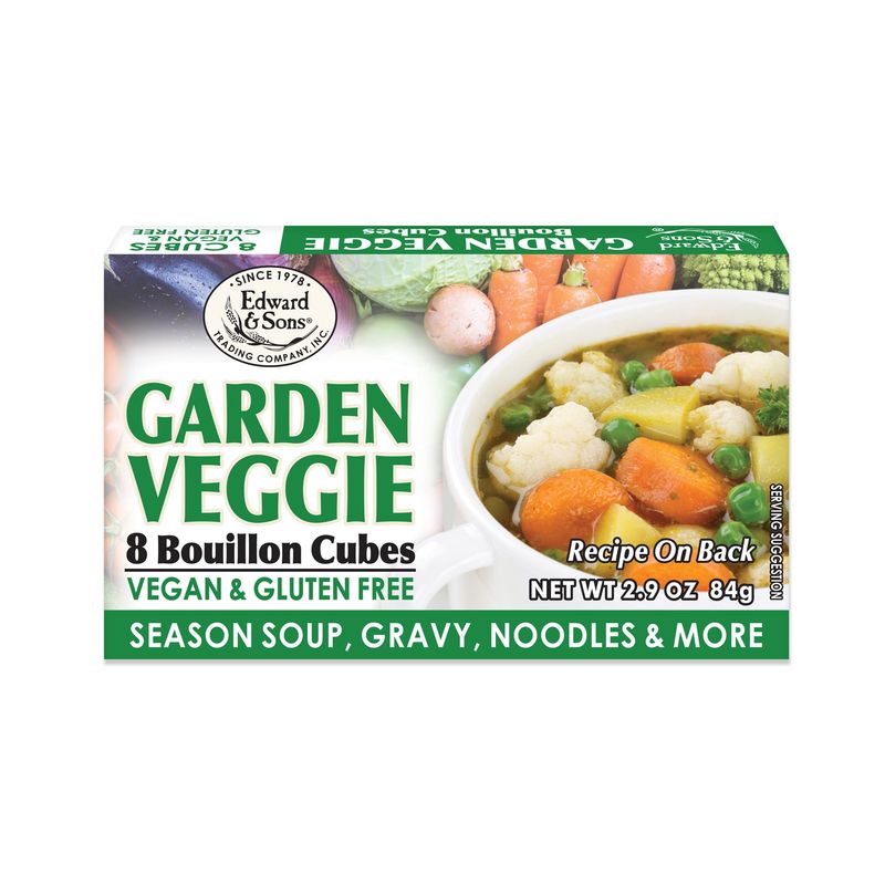 Edward &amp; Son&#39;s Garden Veggie Bouillon Cubes- Organic Vegetable Bouillon, Vegan Broth Cubes, Stock Cubes for Soup &amp; Stew, Gluten Free - 2.9 Oz, 12 Pack