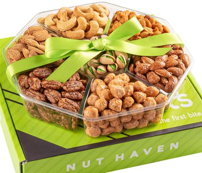 Holiday Christmas Nuts Gift Basket - Assortment Of Sweet &amp; Roasted Salted Gourmet Nuts - Assorted Food Gift Box for Thanksgiving, Family, Husband, Sympathy, Men &amp; Women.