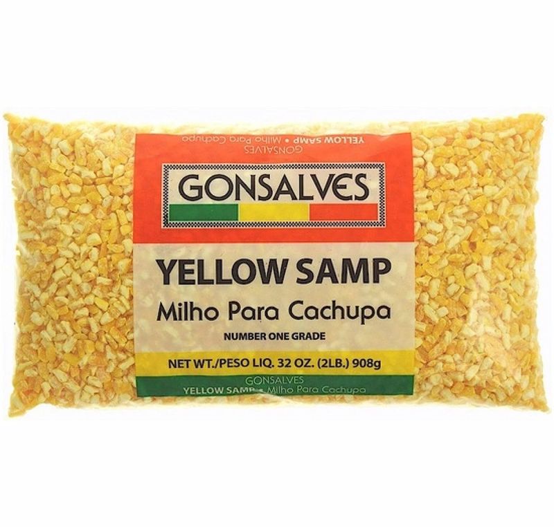 Gonsalves YELLOW SAMP Milho Para Cachupa (Dried Yellow HOMINY CORN) Net Wt/PESO LIQ 32 oz (2LB) 908g