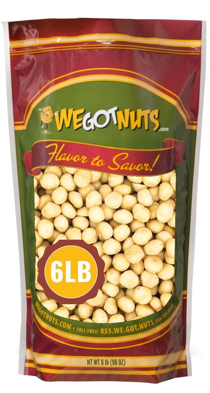 Raw Deluxe Macadamia Nuts - 6 lbs - Shelled &amp; Unsalted Premium Quality Kosher Raw Macadamia Nut Snack Pack By We Got Nuts - Natural Gourmet Fresh Macadamia Nuts Bulk - Packed In A Resealable Pouch Bag