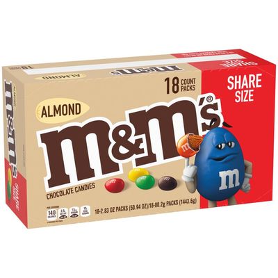 M&amp;M&#39;S Almond Chocolate Candy Sharing Size 2.83-Ounce Pouch 18-Count Box